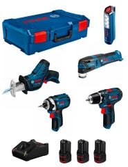 Bosch 12 Volt 5 Li Akülü Set (Gsr 12V-15 + Gop 12V-28 + Gdr 12V-105 + Gsa 12V-14 + Glı 12V-300 + 3 x 2,0 Ah + Gal 12V-40 + L-Boxx Xl)